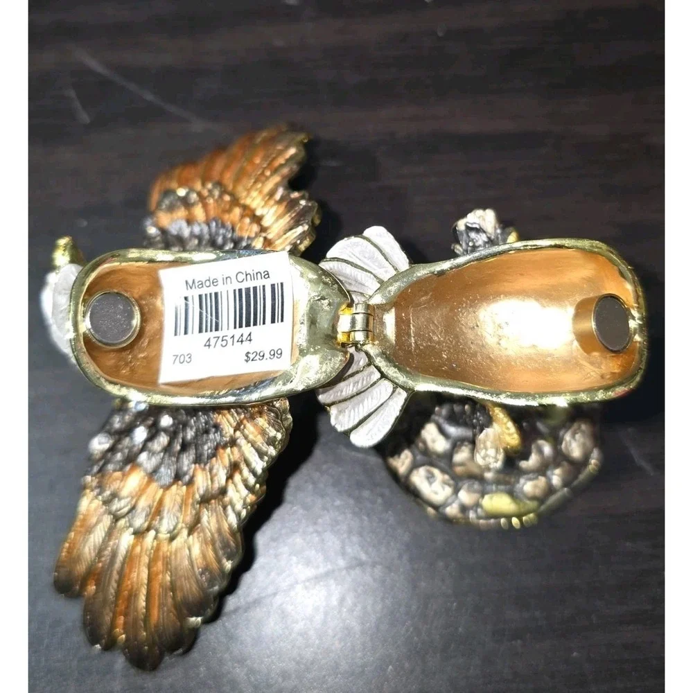 Bejeweled Enameled Pewter Bald Eagle Trinket‎ Box With Crystals 4
